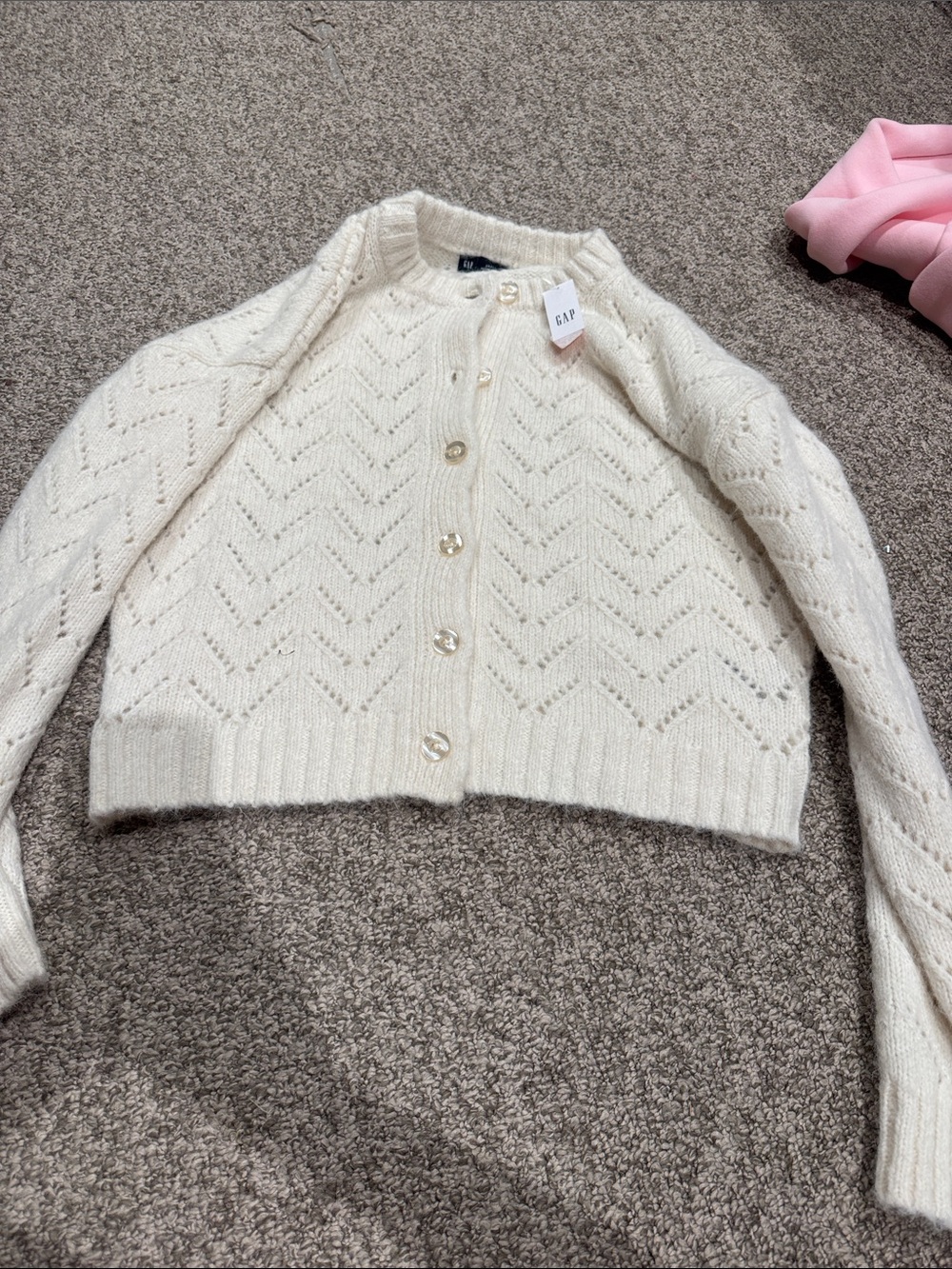 GAP Cream Pointelle Button-Up Knit Cardigan